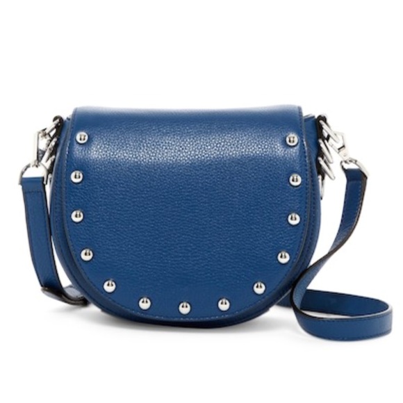 🆕 Rebecca Minkoff blue studded leather saddle bag - Picture 1 of 8